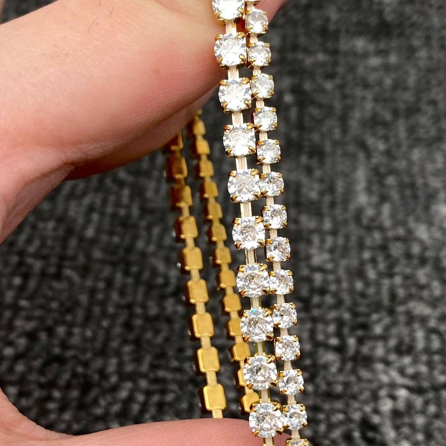 Sparkling Full CZ 18K Gold Plated SS elastic Bracelet - FGS