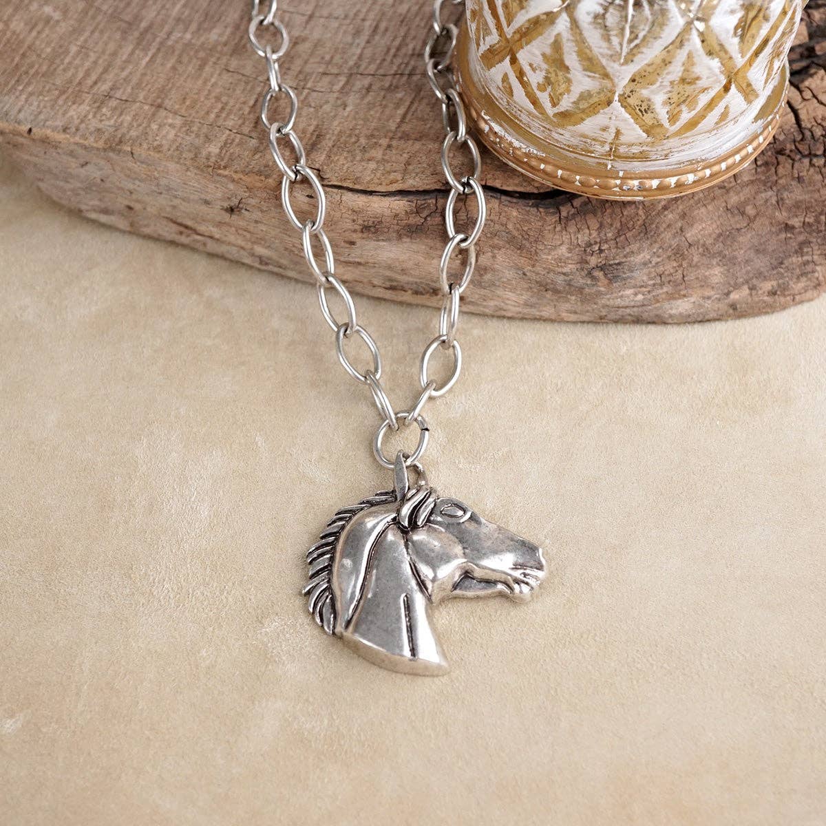 Golden Prairie – Sculpted Horse Pendant Necklace