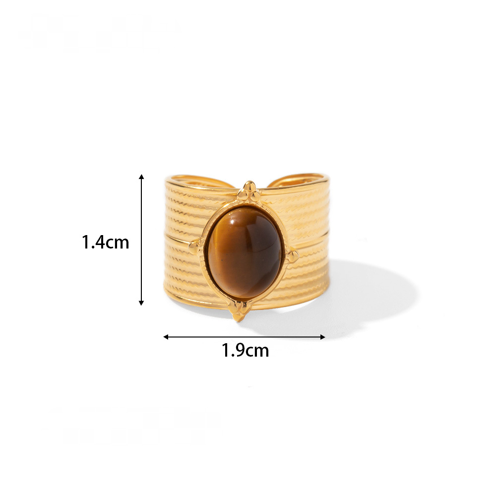 18K Gold Plated Stainless Steel Natural Stone Rings - FGS/CS