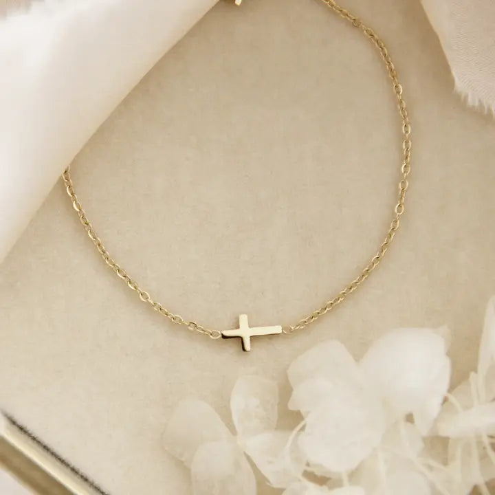 Love Story Dainty Sideways Cross Bracelet