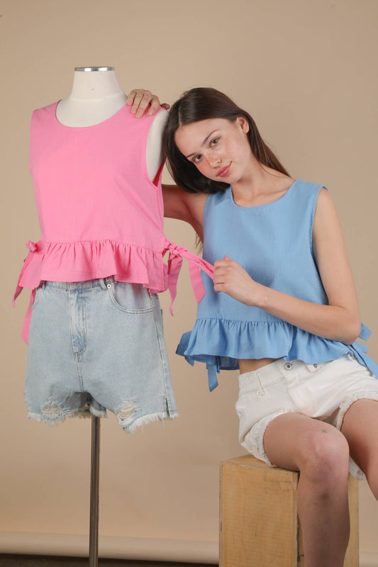"Riverly" Side Tie Ruffled Top