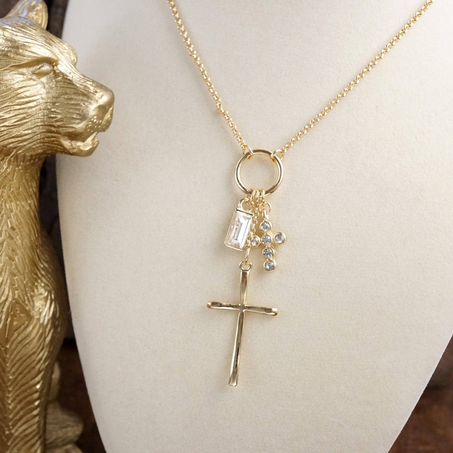 Cross Charm Cluster Dainty Short Necklace