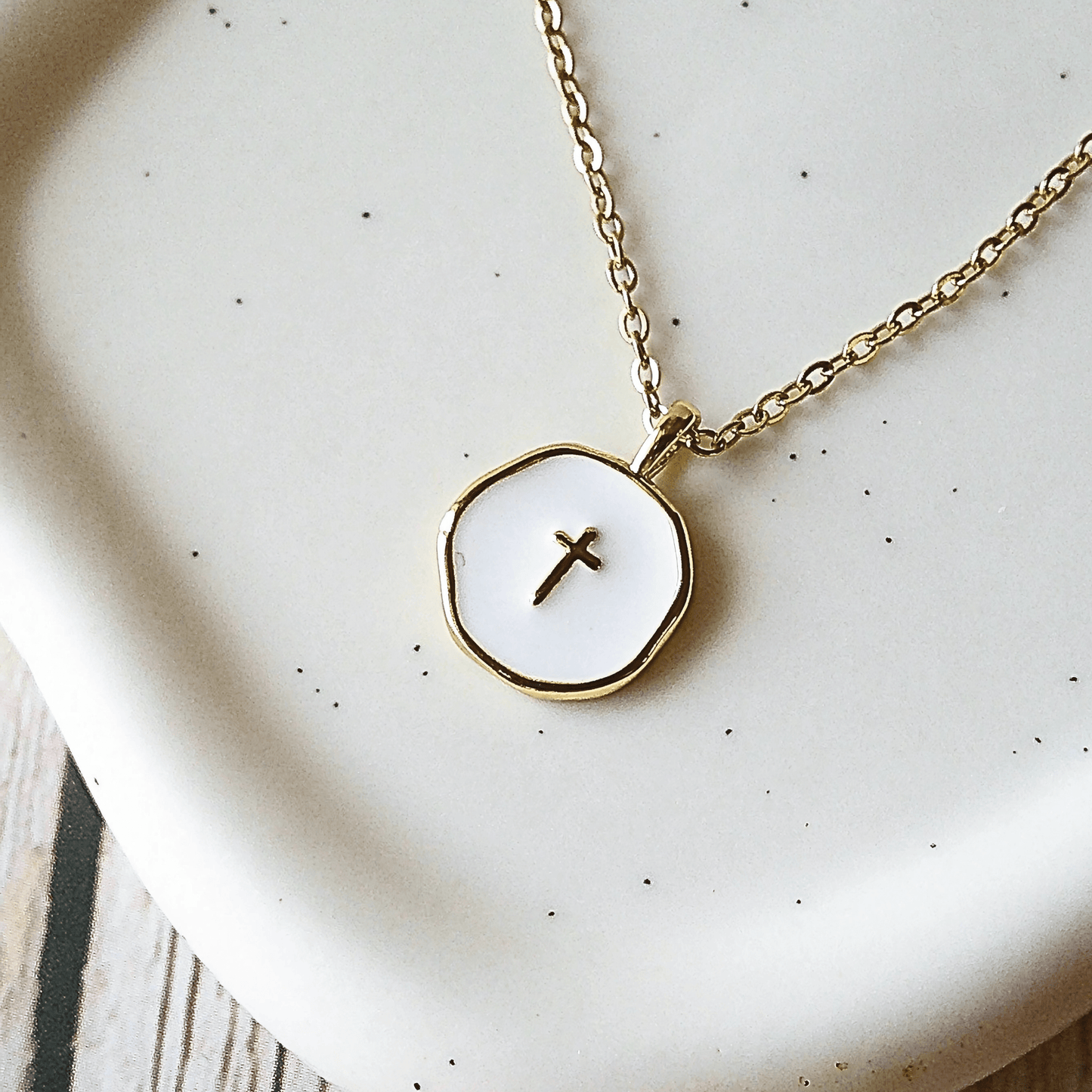 Gold and White Cross Charm Necklace | Christian Jewelry