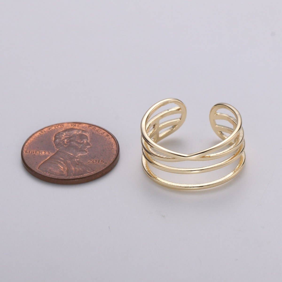 Gold Vermeil Layered Ring | Triple Band Stackable Ring |  Dainty Ring Minimalist Jewelry Trendy Midriff or Pinkie Everyday Ring Open Ring R-125