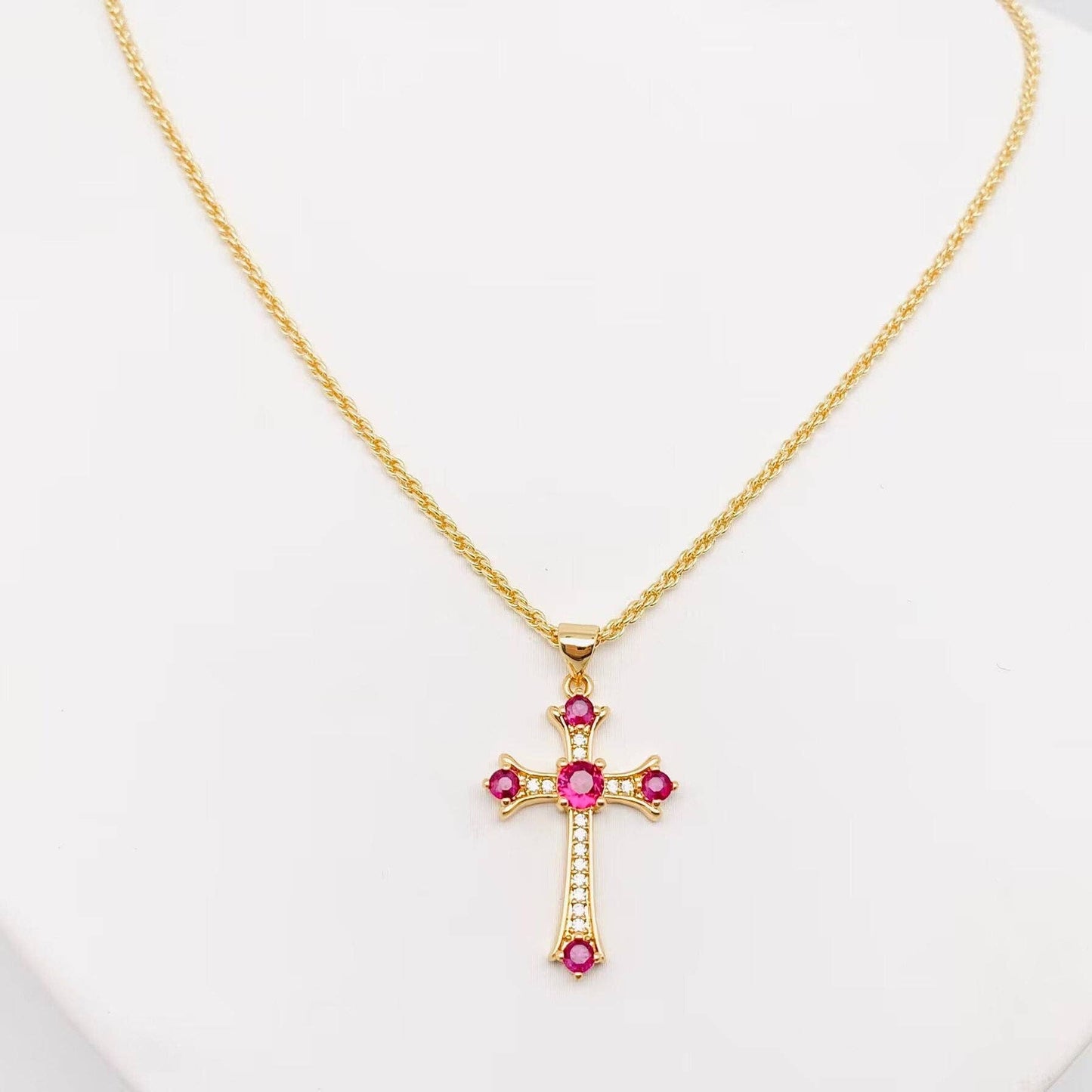 18K Gold Plated Cubic Zirconia Cross Pendant Necklace