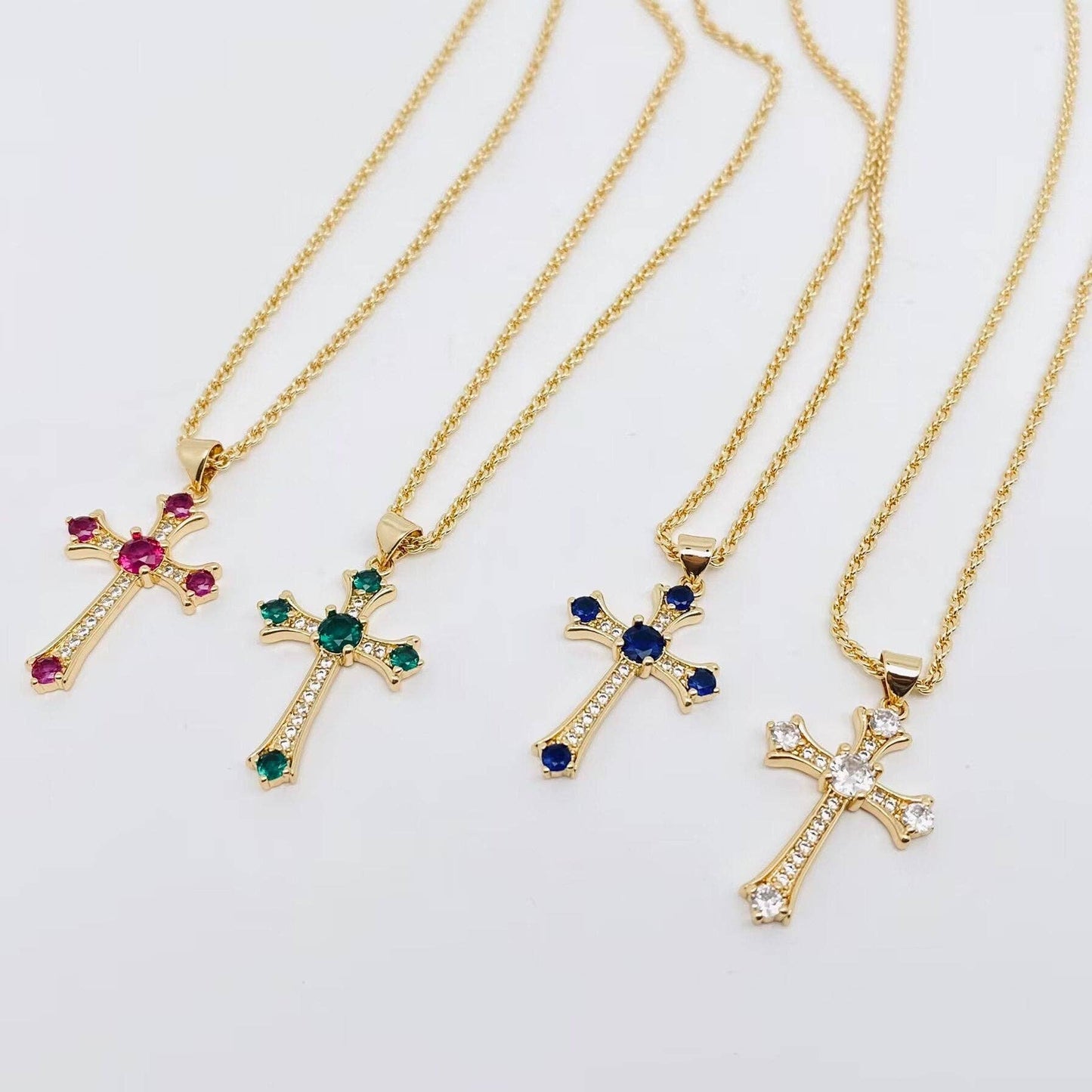 18K Gold Plated Cubic Zirconia Cross Pendant Necklace