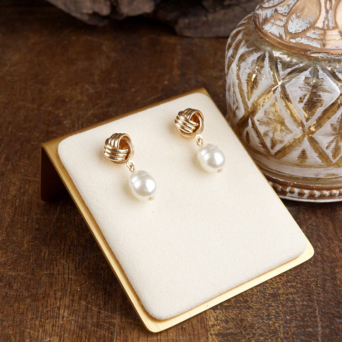 Tied in Time – Love Knot Pearl Drop Earrings