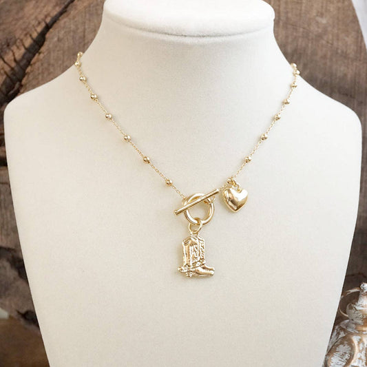 Dainty Boots & Heart Necklace in Gold 7730