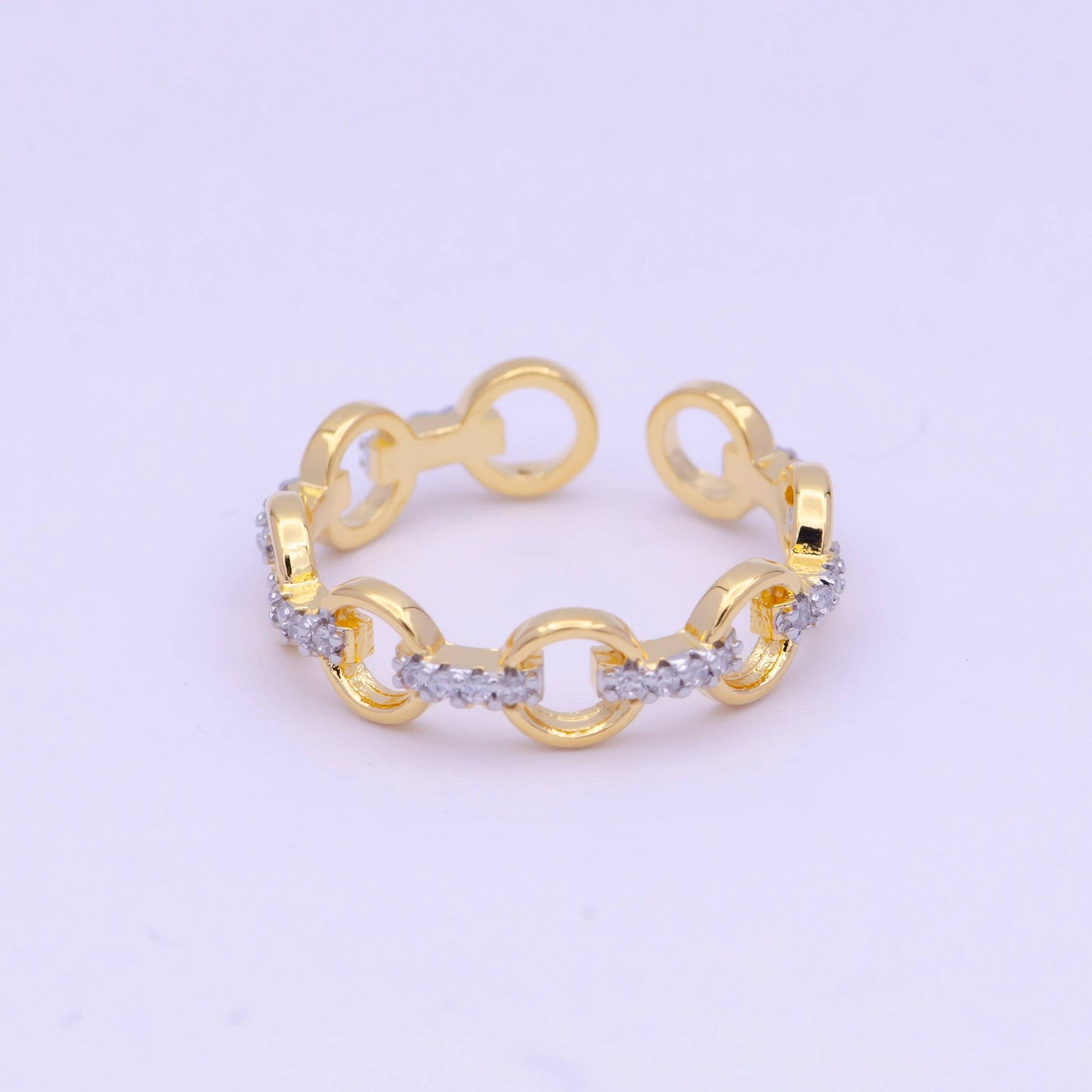 Dainty Rolo Cable Link Chain Ring with CZ S-235