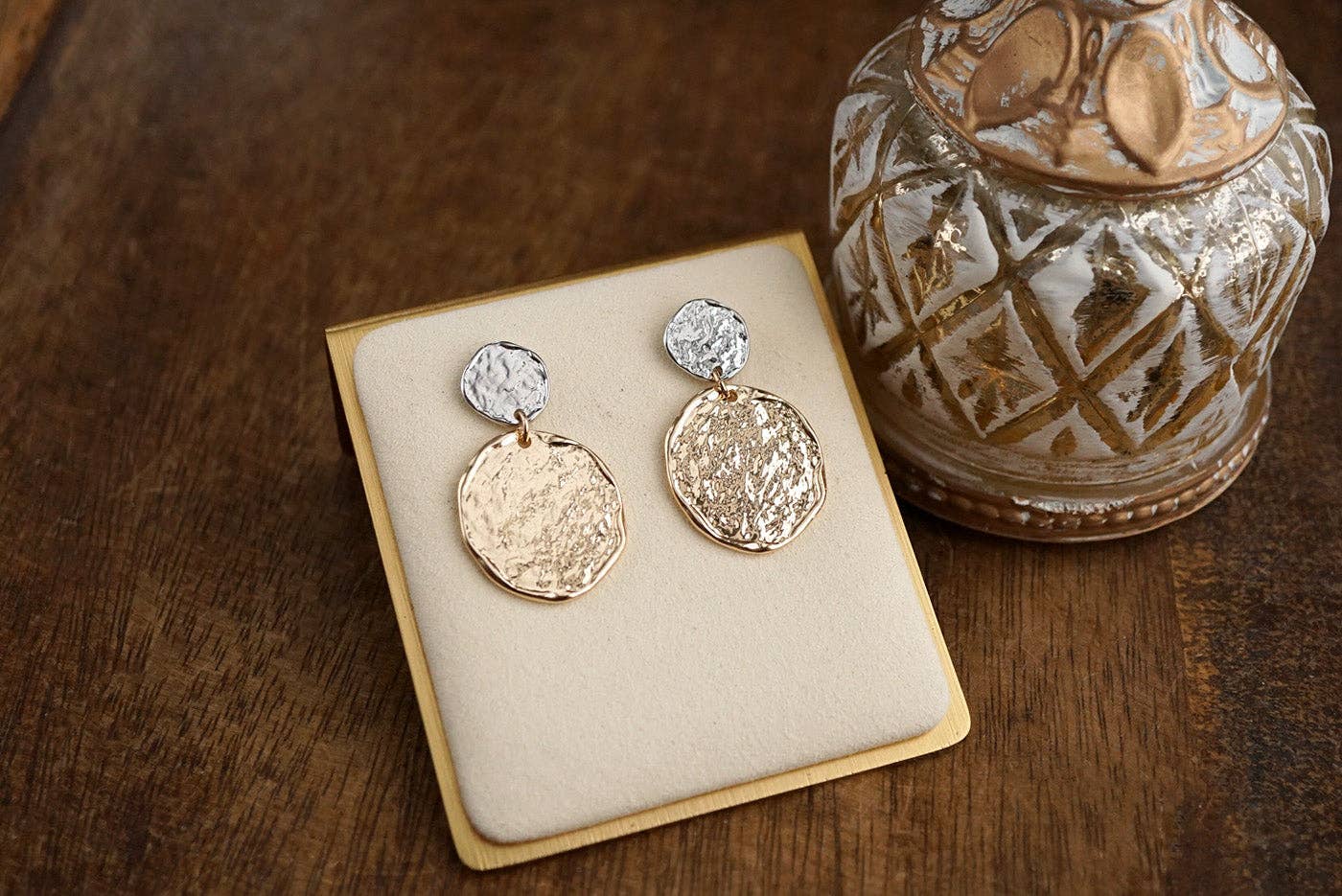 Golden Muse – Two Disc Textured Earrings