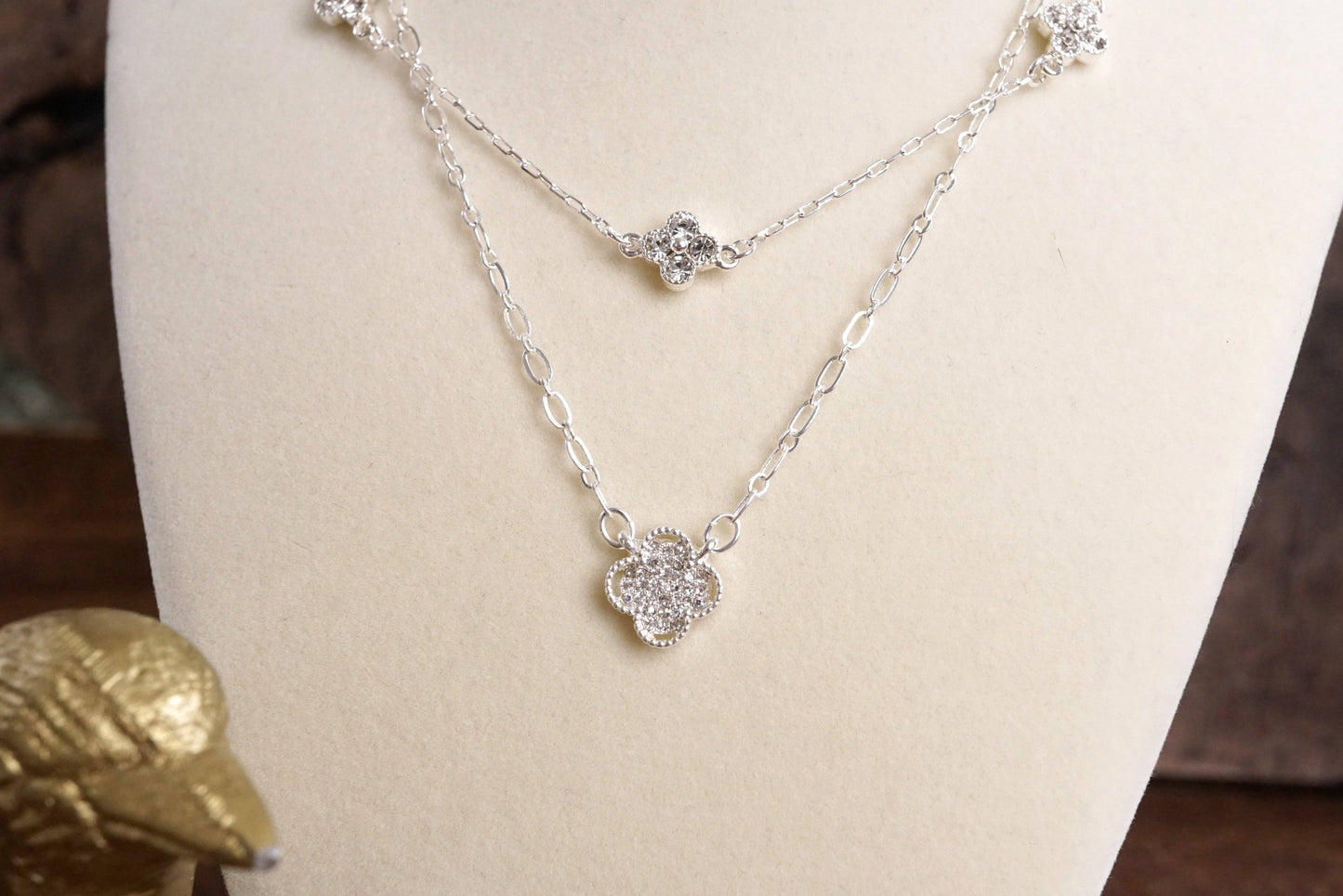 Lucky Light – Double Layer Clover Charm Necklace with Crystals