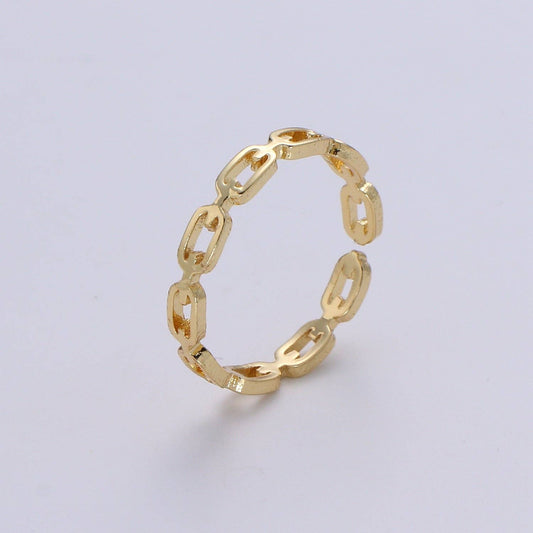 1pc Frienship Link Chain Gold Ring, Adjustable Gold Curb Rin