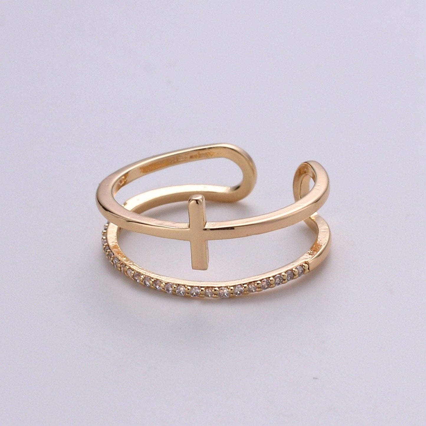 Side Cross Ring - Gold Cross Ring - Stacking Rings - Sideway Cross Ring - Cross Jewelry - Religious Jewelry - Sign Ring - Micro Pave ring R060
