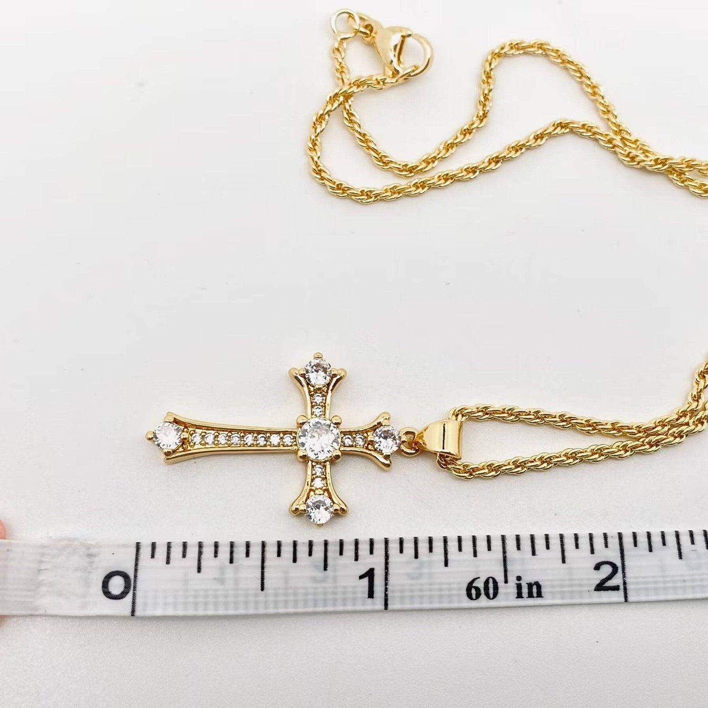 18K Gold Plated Cubic Zirconia Cross Pendant Necklace