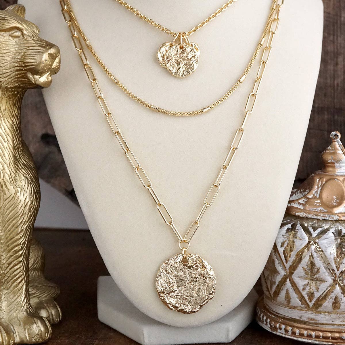 3-in-1 Layered Hammered Coins Necklace