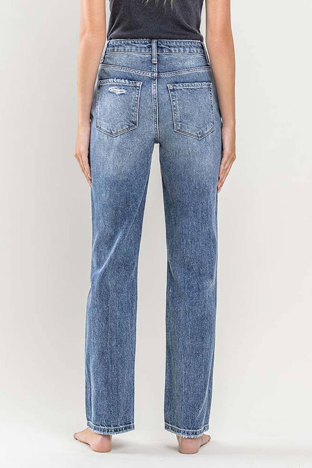 SUPER HIGH RISE DISTRESSED STRAIGHT JEANS