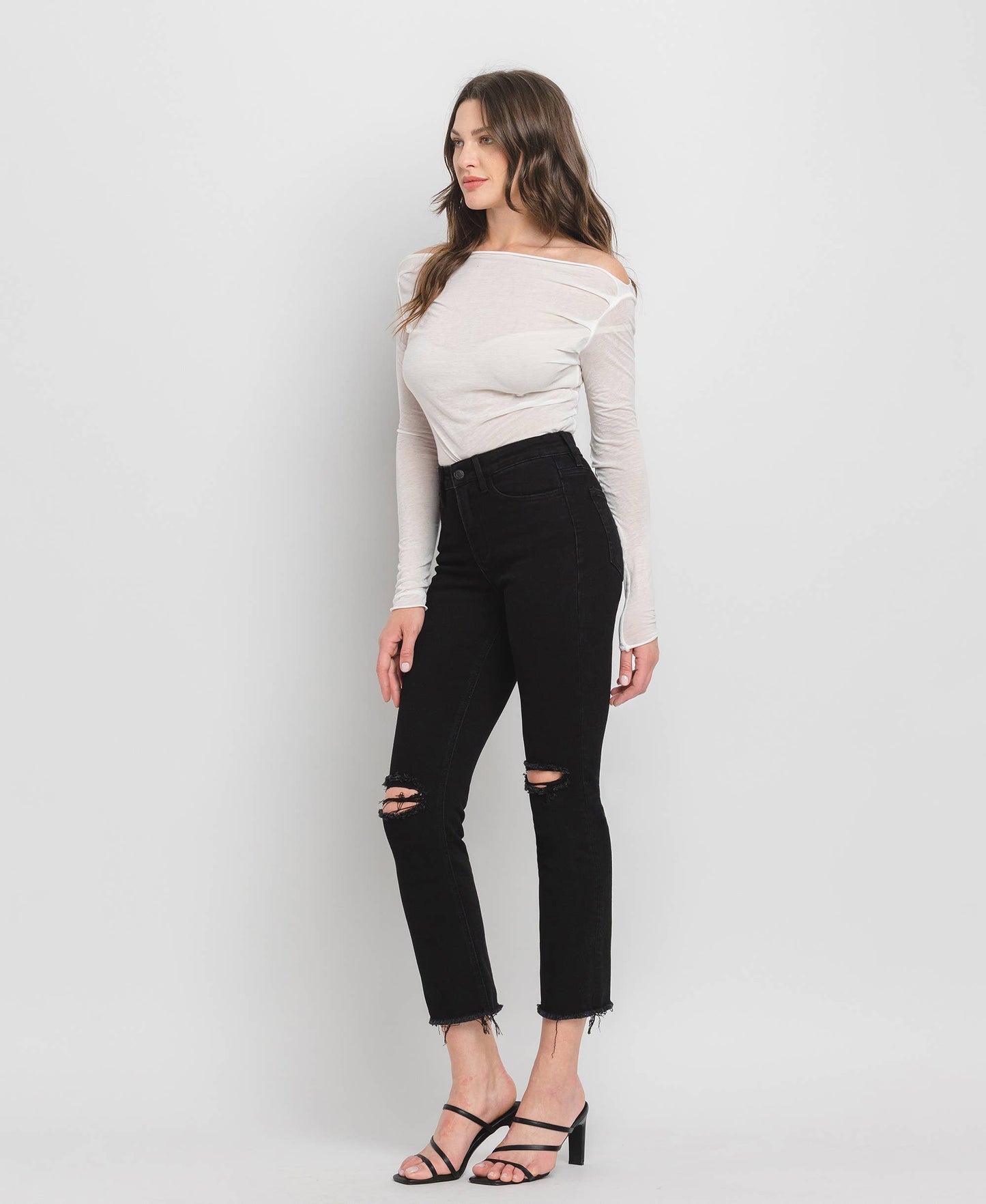 HIGH RISE CROP SLIM STRAIGHT JEANS