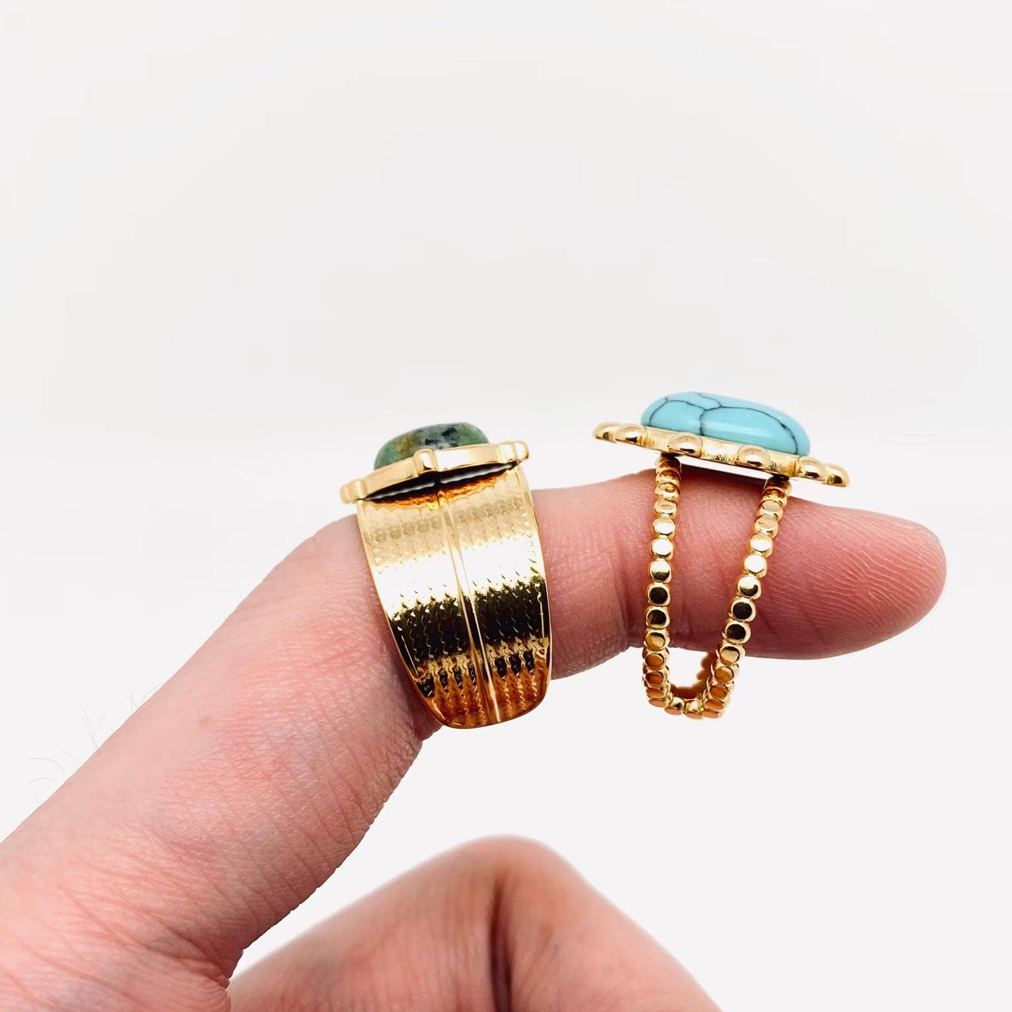 18K Gold Plated Stainless Steel Natural Stone Rings - FGS/CS