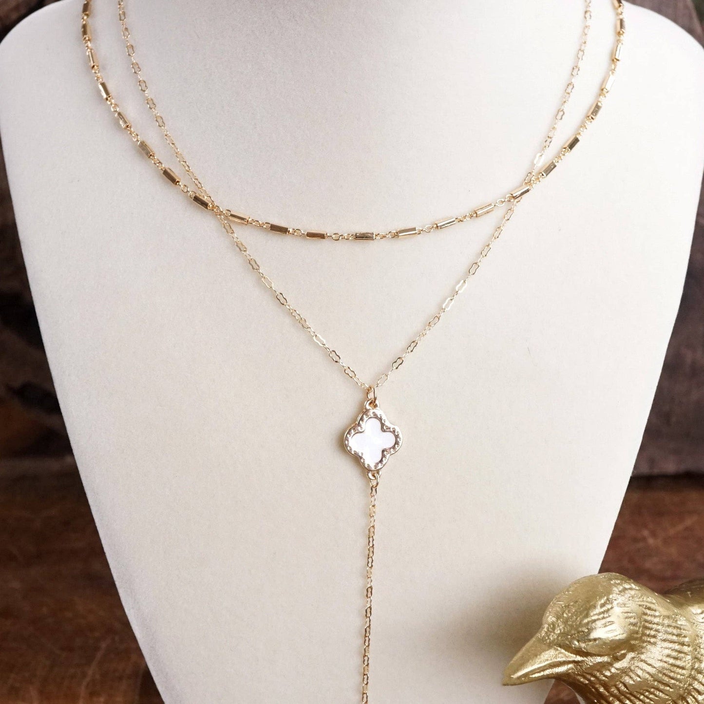 Clover Lariat Dainty Layered Necklace – Gold Tone & Color Options
