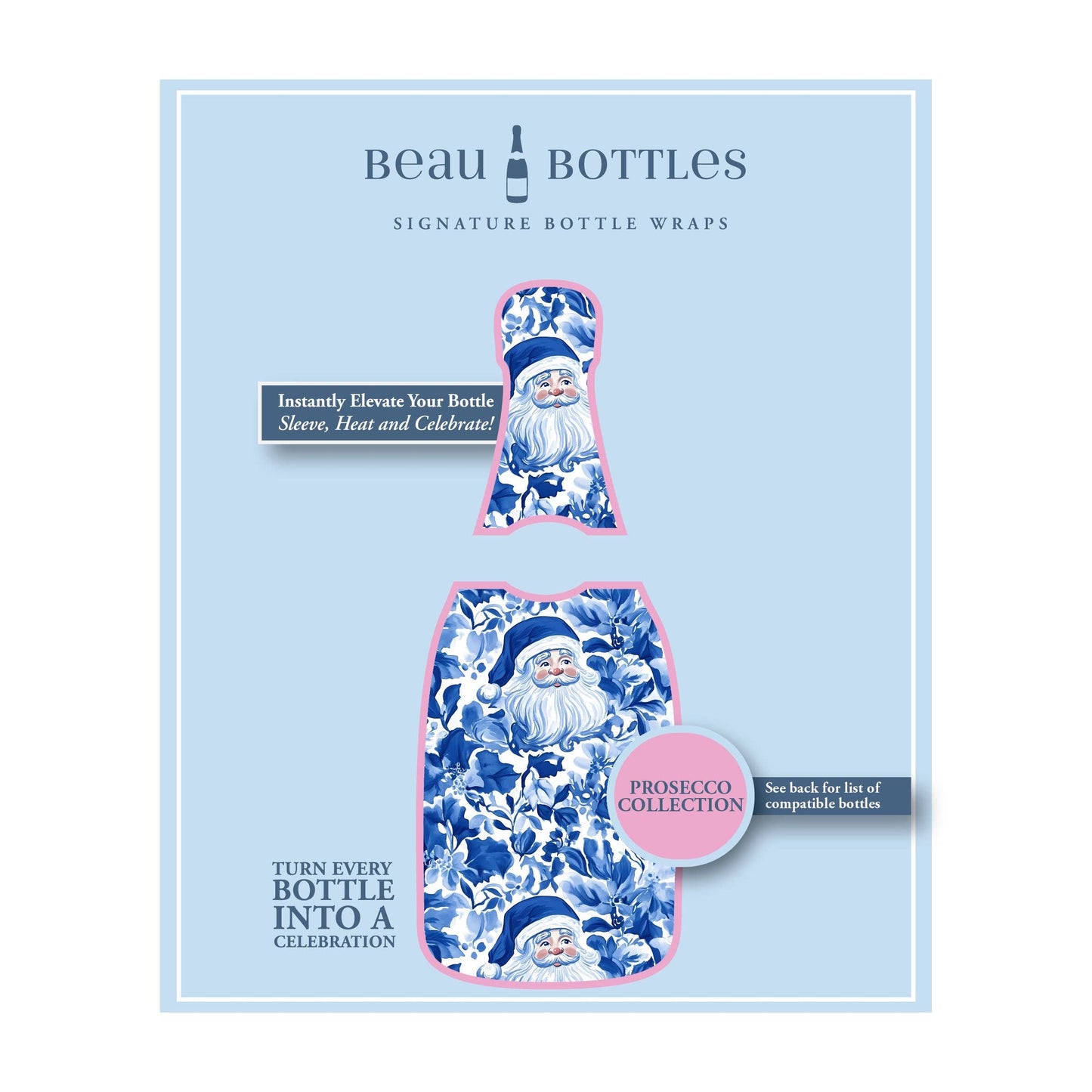 Beau Bottles Blue and White Santa - Prosecco Collection