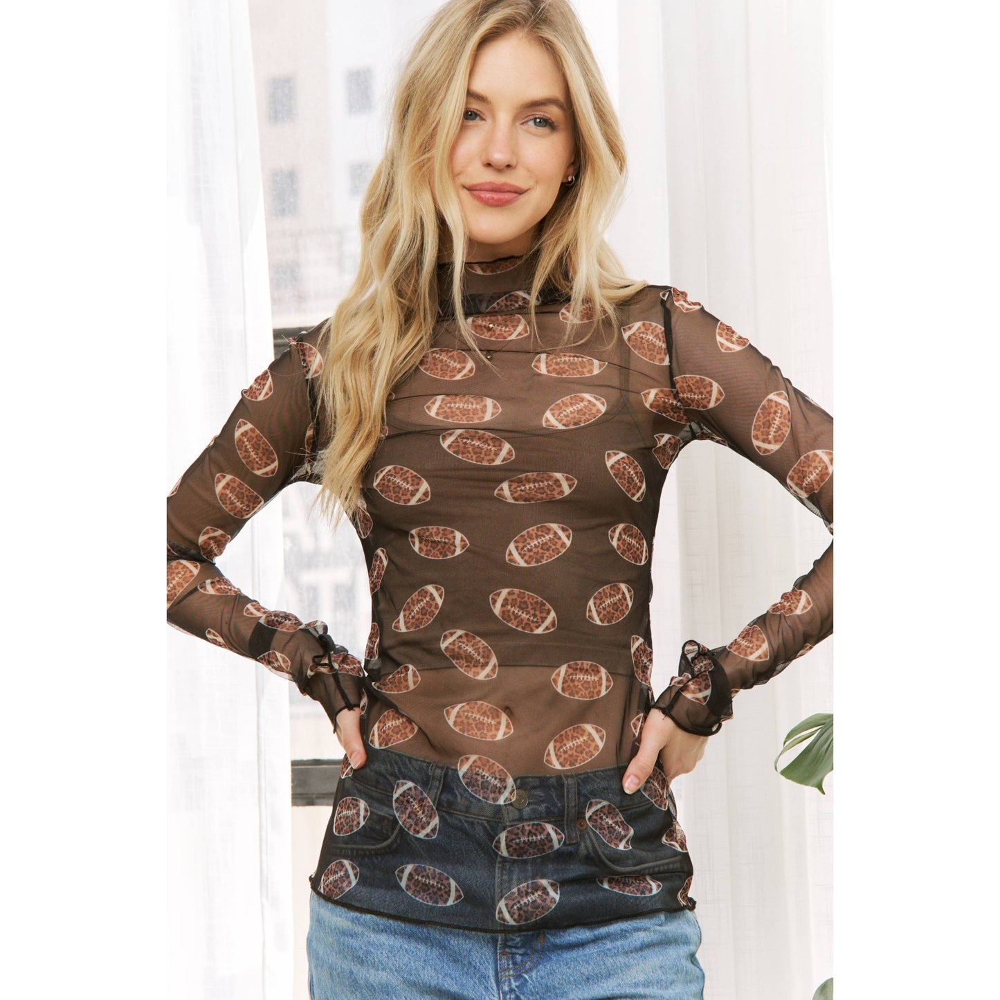 Football Print Mesh Top