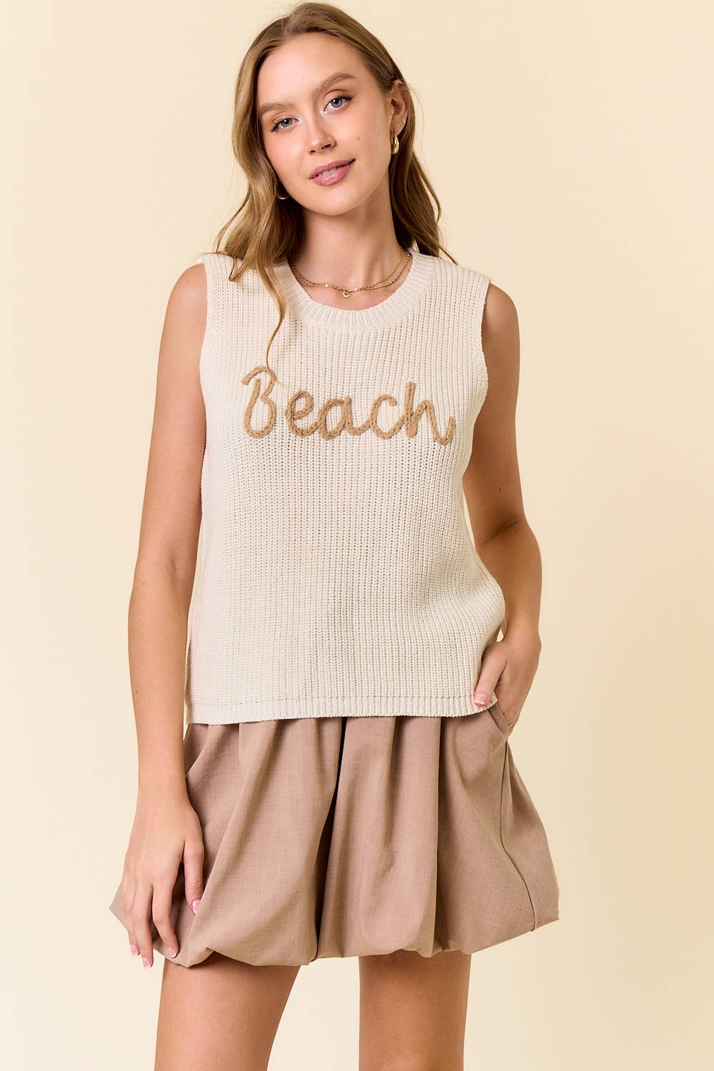 Roud Neck Beach Sweater Tank Top