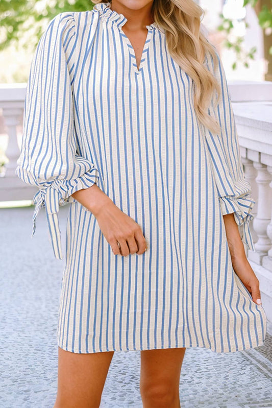 Striped Knotted Bow Sleeve Dress