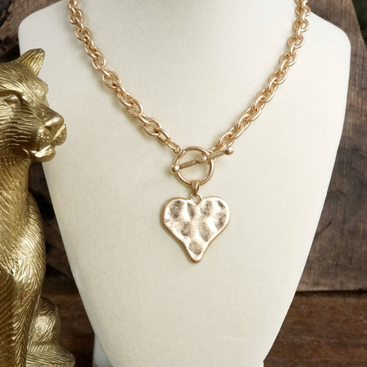 Boho Hammered Heart Toggle Necklace 2024
