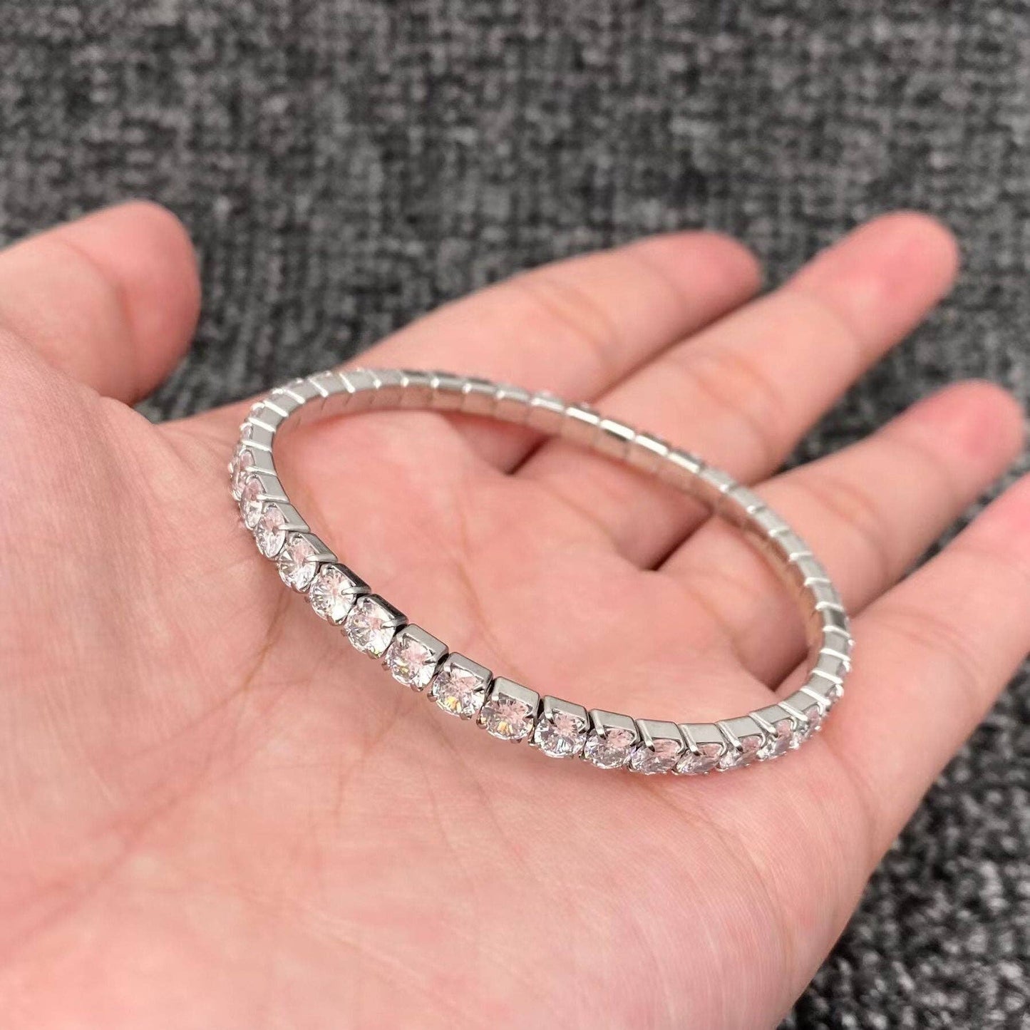 Sparkling Full CZ 18K Gold Plated SS elastic Bracelet - FGS