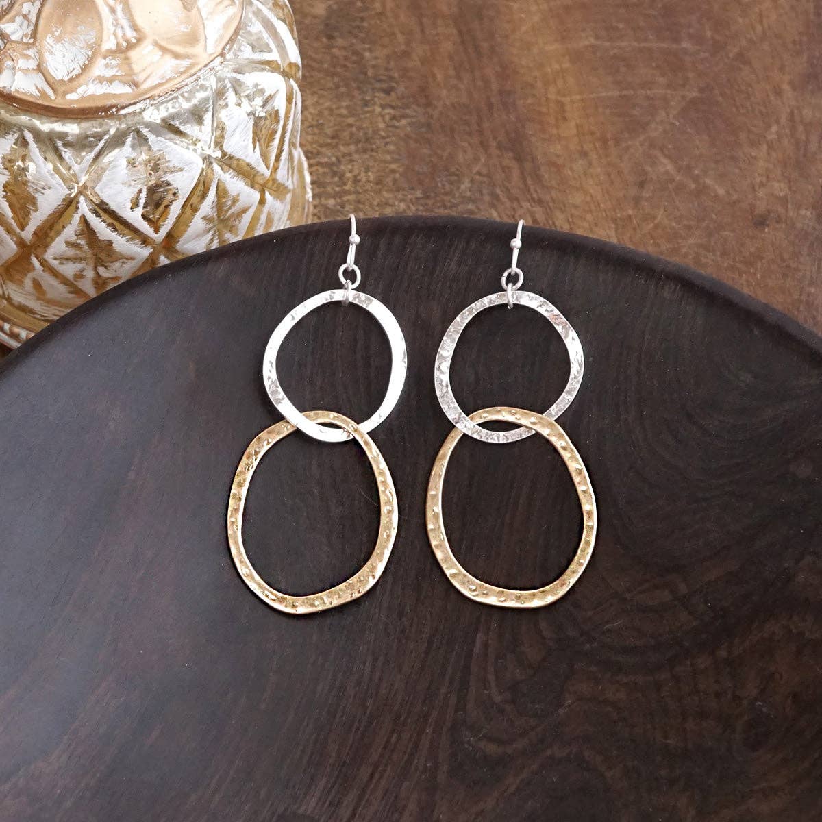 Two-Tone Boho Hoop Dangle Earrings Silver and Gold tone