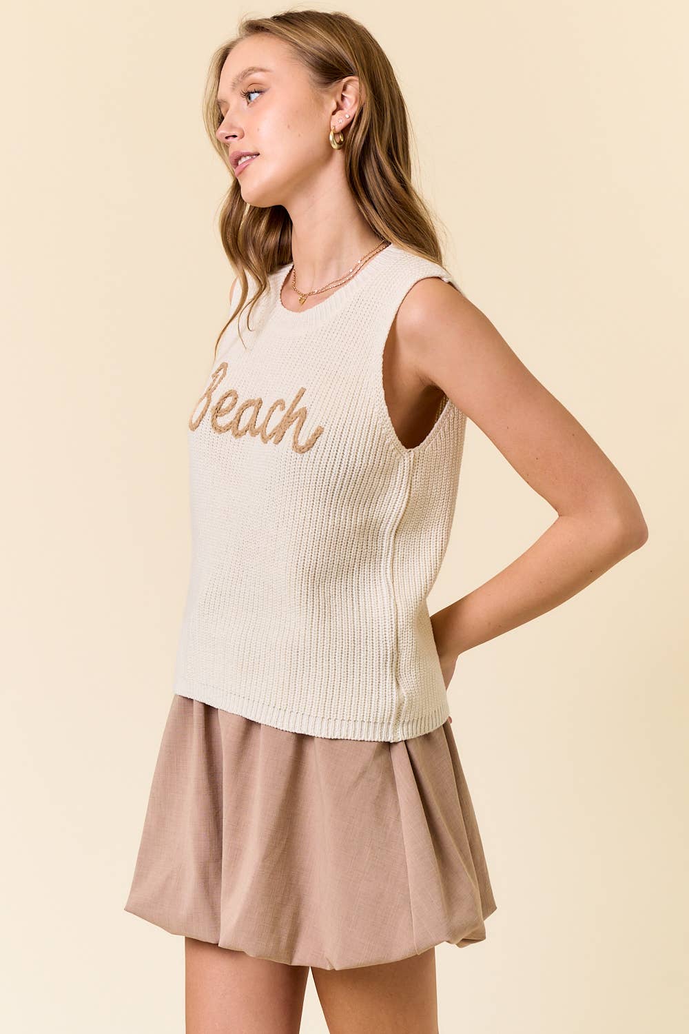 Roud Neck Beach Sweater Tank Top
