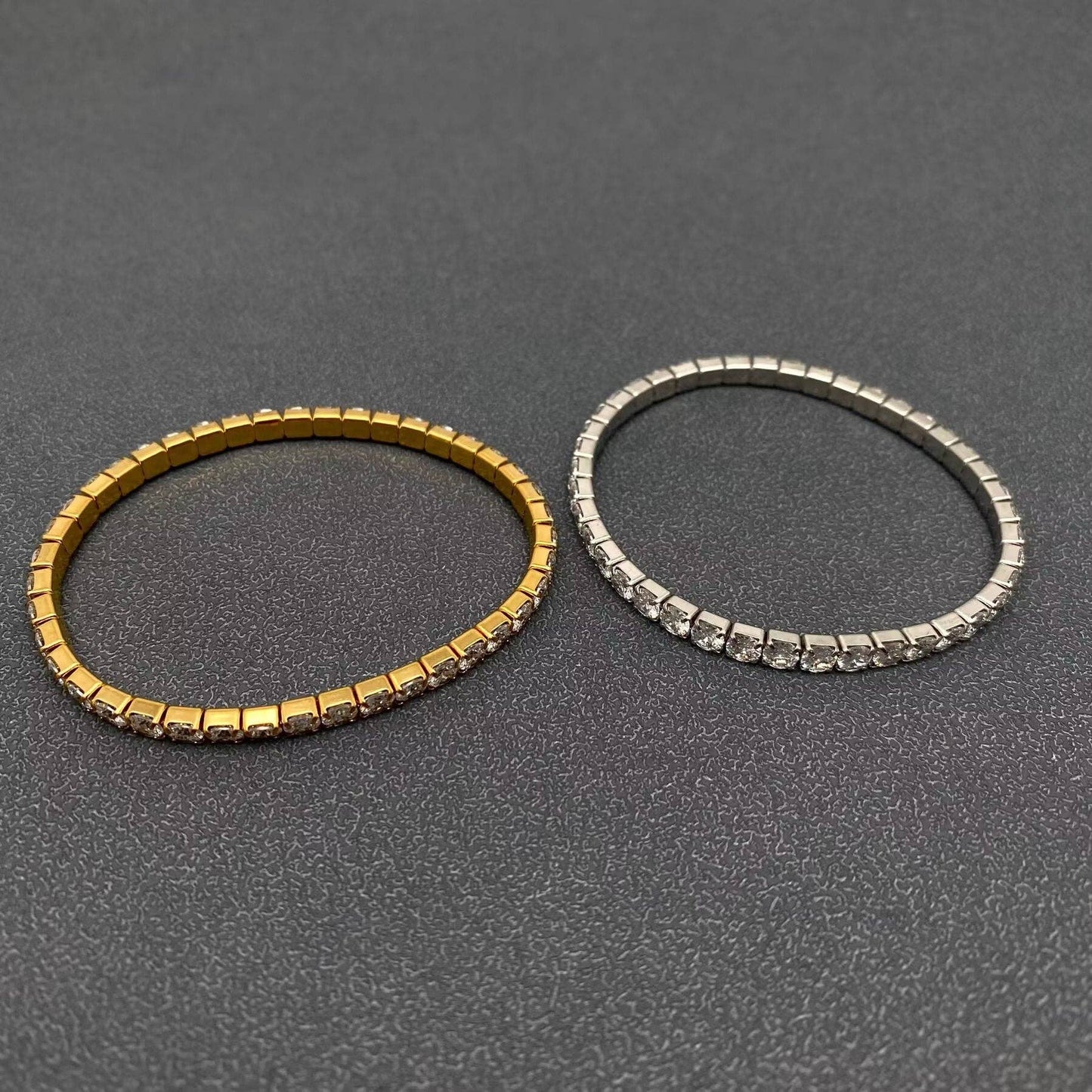 Sparkling Full CZ 18K Gold Plated SS elastic Bracelet - FGS