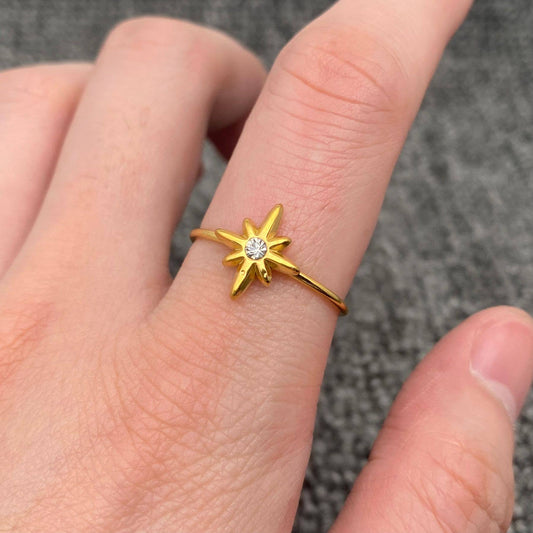 Star 18K Gold Plated Stainless Steel Adjustable Ring -FGS/MS