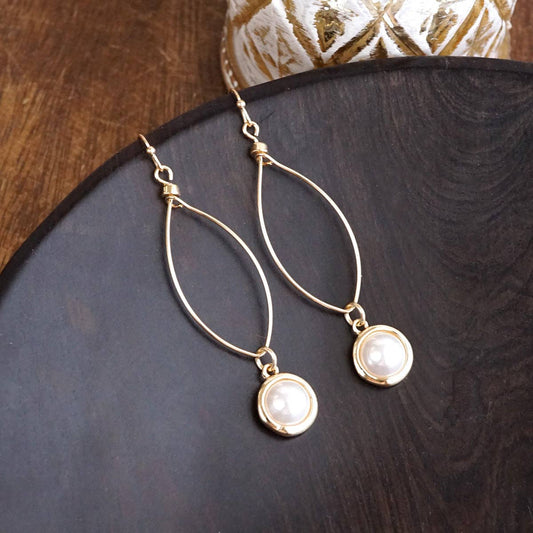 Glow Line – Golden Wire Drops with Bezel Pearl
