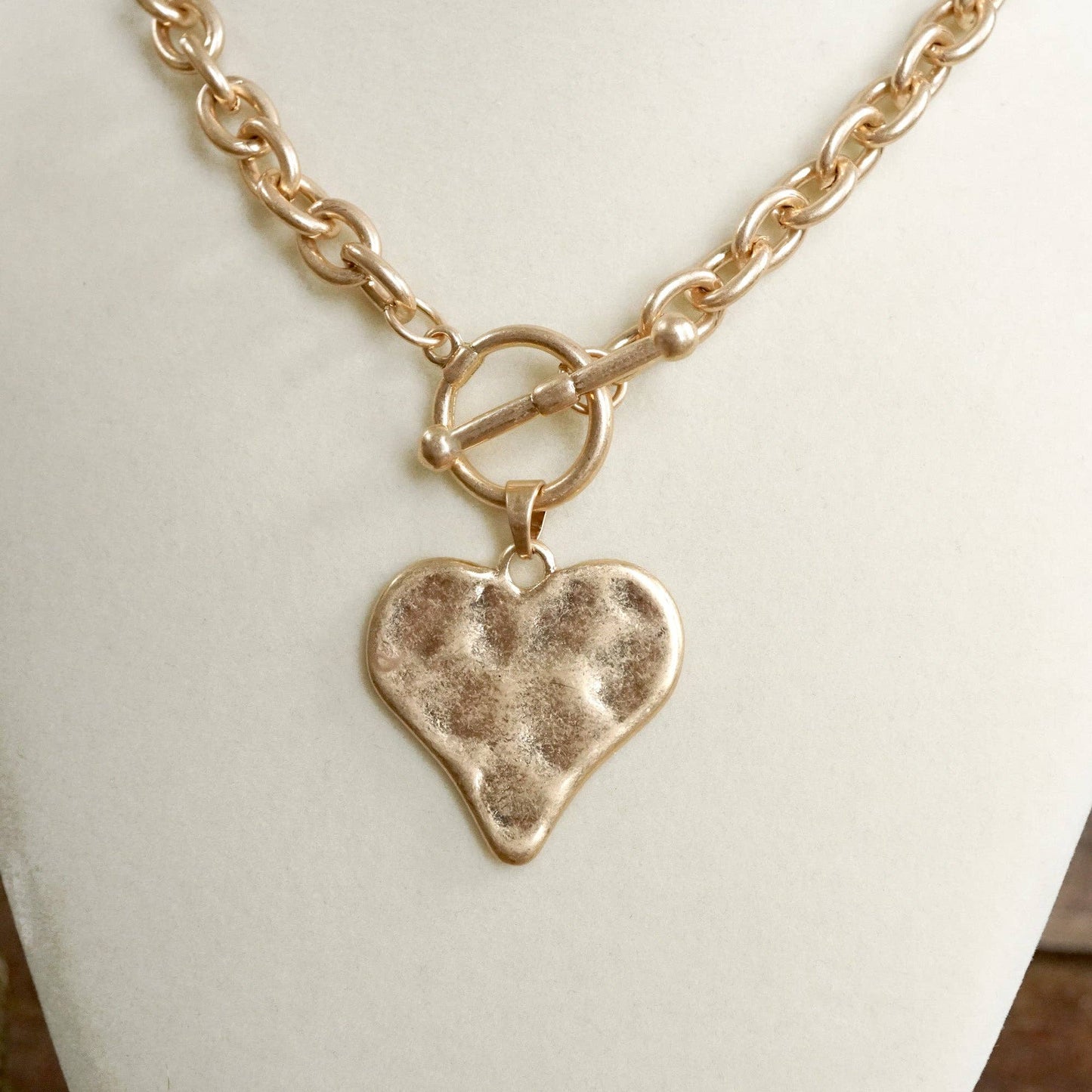 Boho Hammered Heart Toggle Necklace 2024