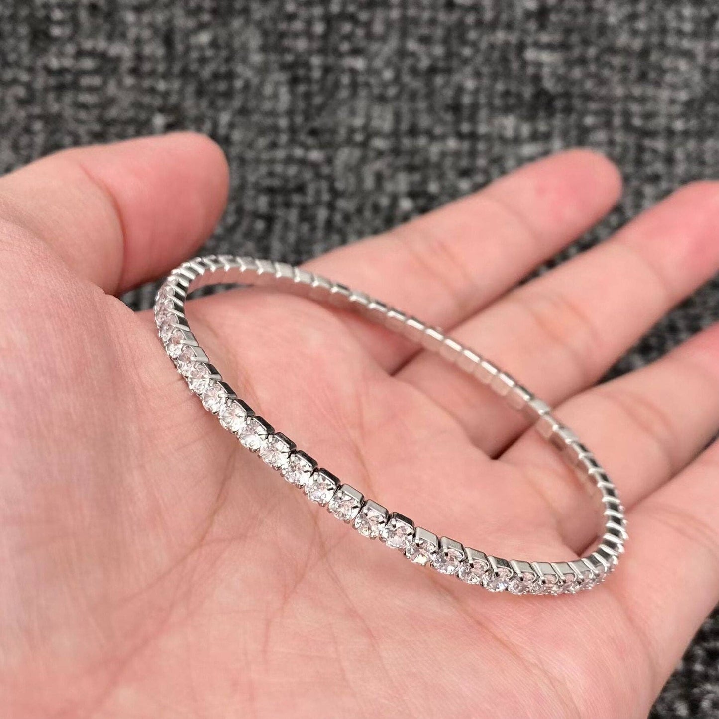Sparkling Full CZ 18K Gold Plated SS elastic Bracelet - FGS