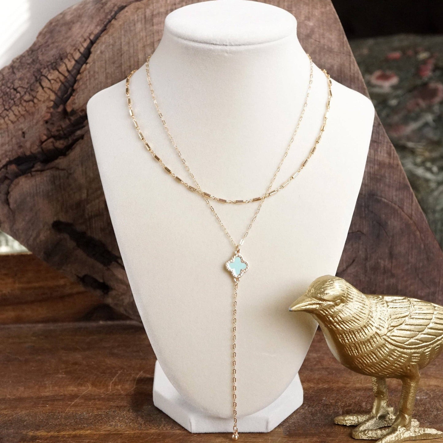 Clover Lariat Dainty Layered Necklace – Gold Tone & Color Options