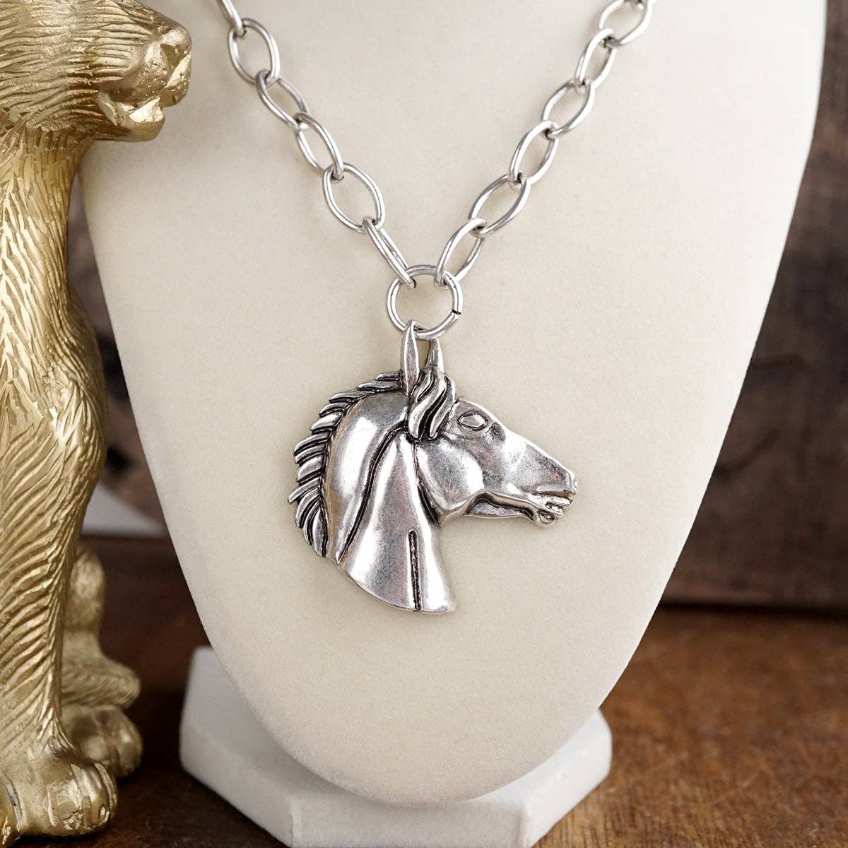 Golden Prairie – Sculpted Horse Pendant Necklace
