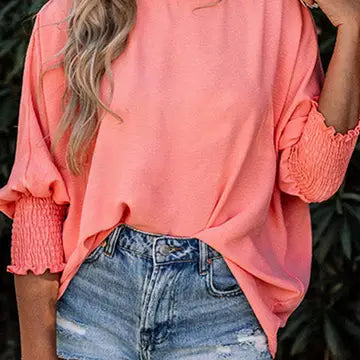 Coral Shirred Cuffs Top