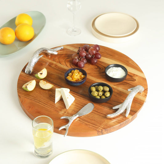Round Antler Wooden Serving Tray