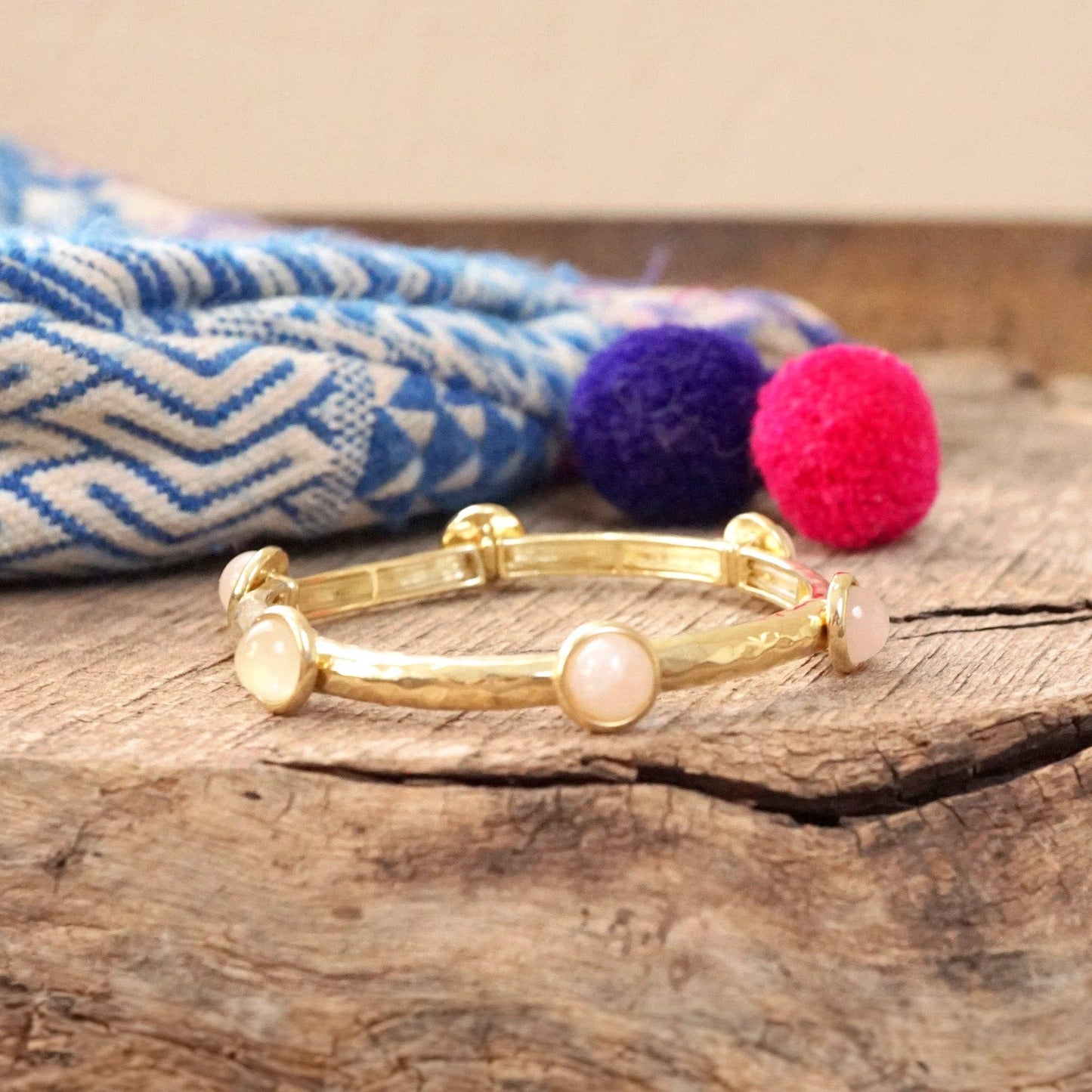 Jeweled Golden Bangle with Semi Precious Stone Dots