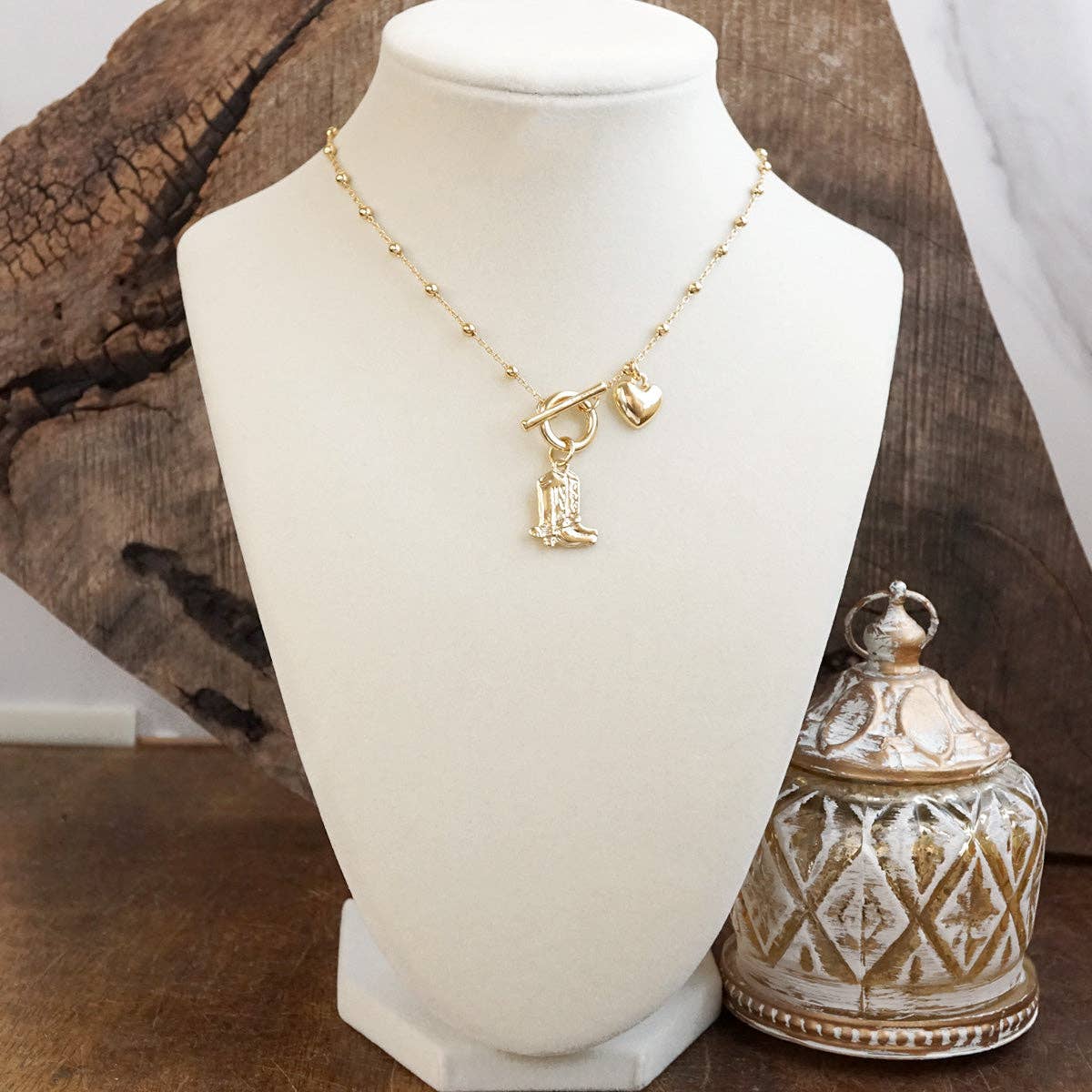 Dainty Boots & Heart Necklace in Gold 7730
