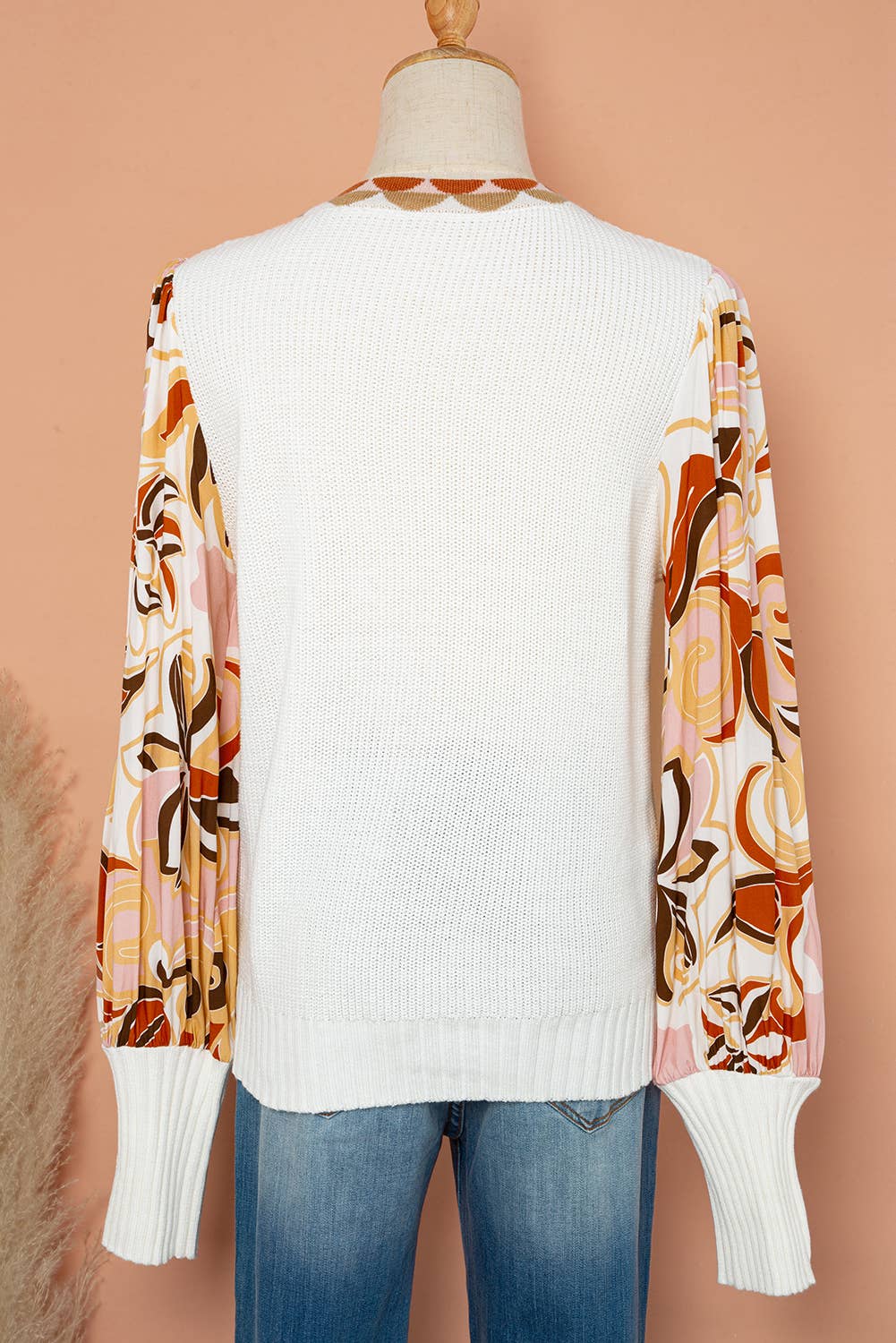 Floral Print Bishop Sleeve Knit Sweater