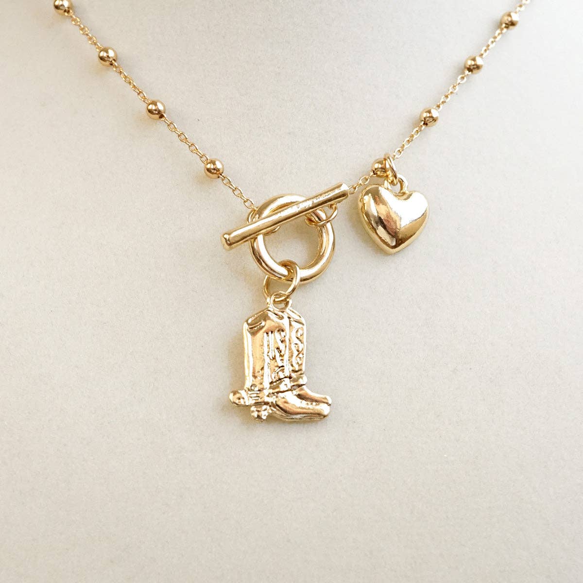 Dainty Boots & Heart Necklace in Gold 7730