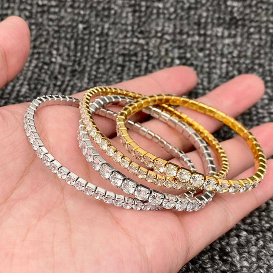 Sparkling Full CZ 18K Gold Plated SS elastic Bracelet - FGS