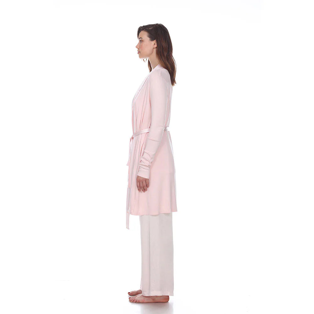 PJ Harlow-"Elijah" Rib knit long-sleeve robe with satin trim & belt