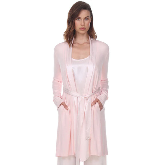 PJ Harlow-"Elijah" Rib knit long-sleeve robe with satin trim & belt