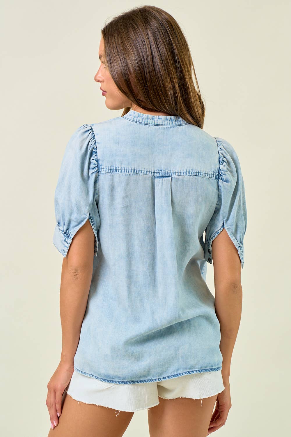 DENIM BUTTON FRONT TENCEL TOP
