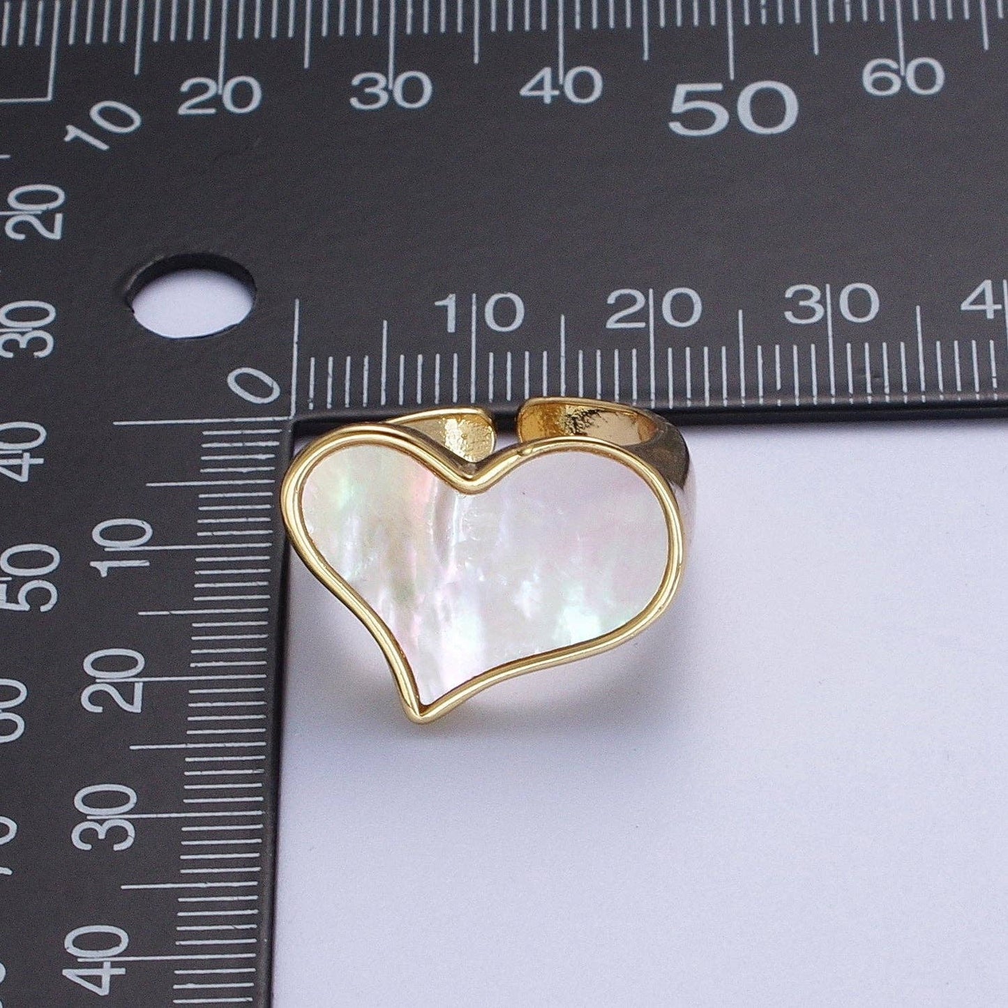 GoldFilled Love Heart White Shell Pearl Wide Band Ring O1997