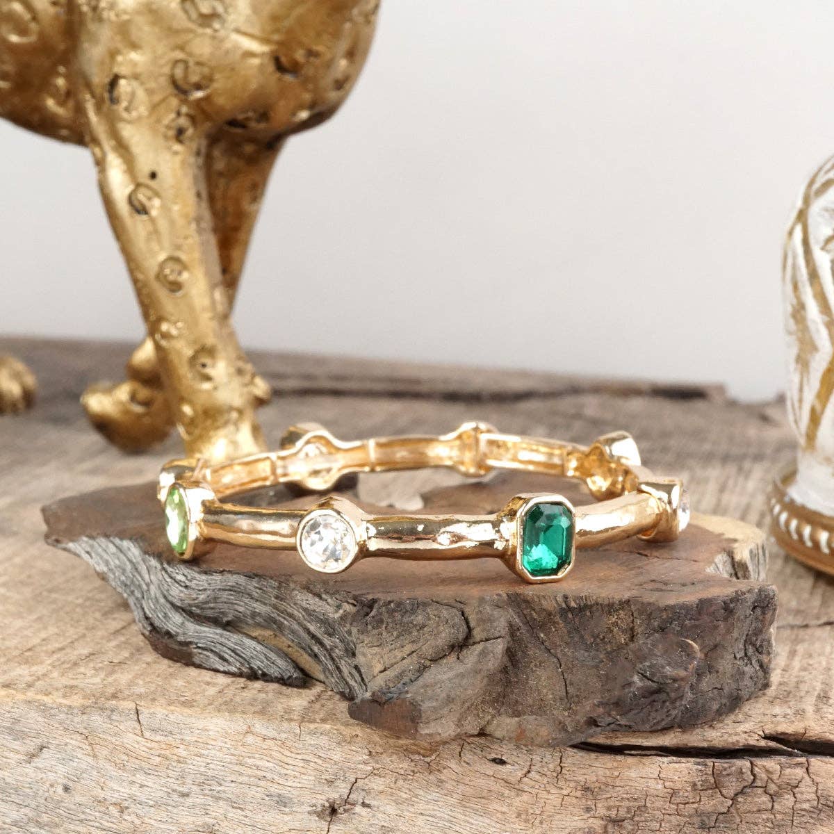 Radiant Stones – Green Jeweled Stretch Bangle Bracelet